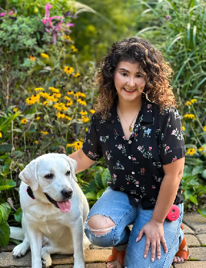 white dog with owner in simpsonville
