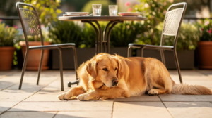 Dog relaxing at a dog-friendly restaurant in Greenville, SC