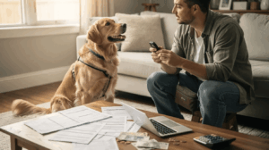 Trainer discussing cost of dog training with an owner