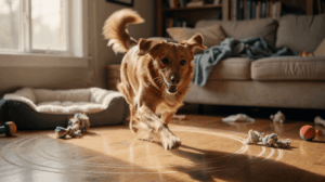 Playful dog running fast during a burst of zoomies